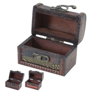 HMF 6415-108 Schatztruhe 3er Set Schatzkiste Holzkiste Ringbox 8 x 5 x 6 cm Hochzeitsgeschenk