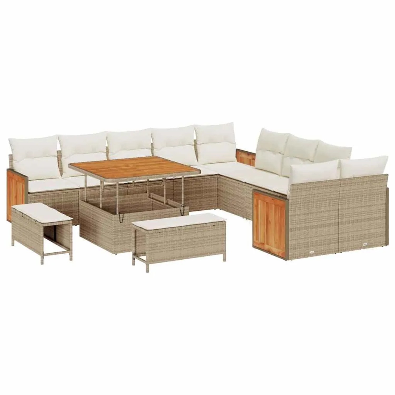 vidaXL Gartensofa-set mit Kissen 17-Tlg Beige und Creme Poly-Rattan 3365306 günstig online kaufen