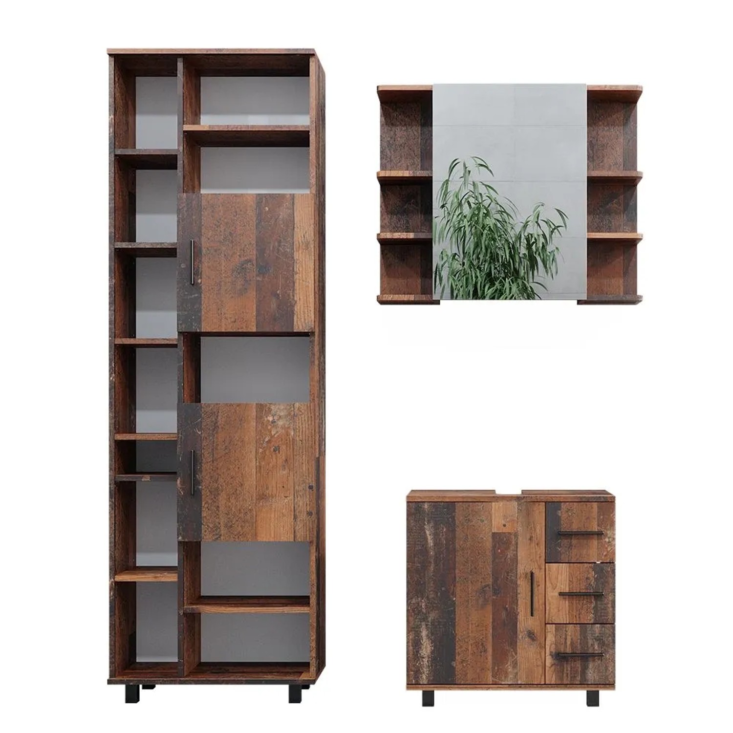 Vicco Badmöbel-Set Ilias Eiche rustikal 60 x 61 3-teilig