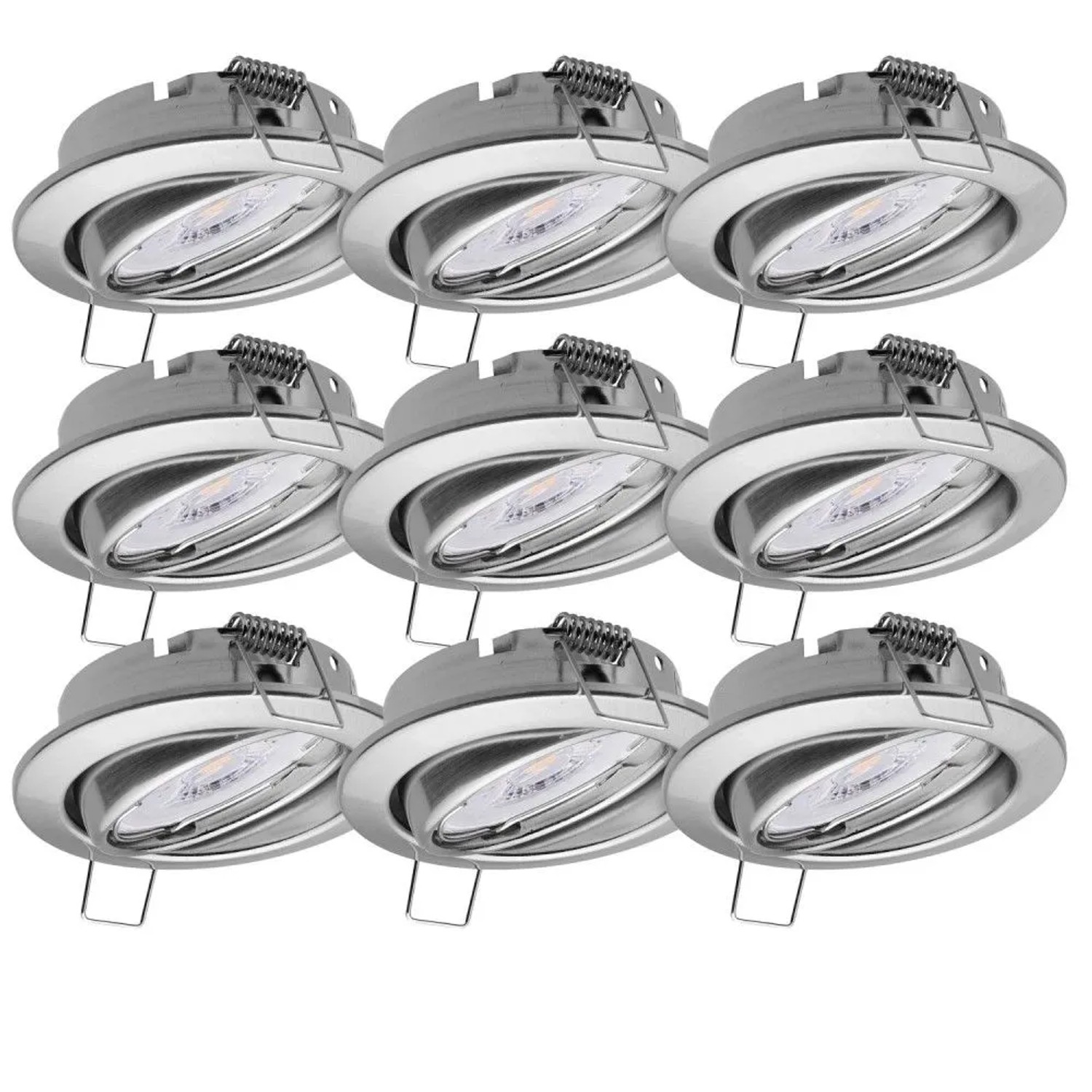 Oktaplex Dijon 9er Set Edelstahl-Optik LED-Einbaustrahler Energieklasse A Schwenkbar Warmweiß 3000K 1,9W 230V Ø 68 mm