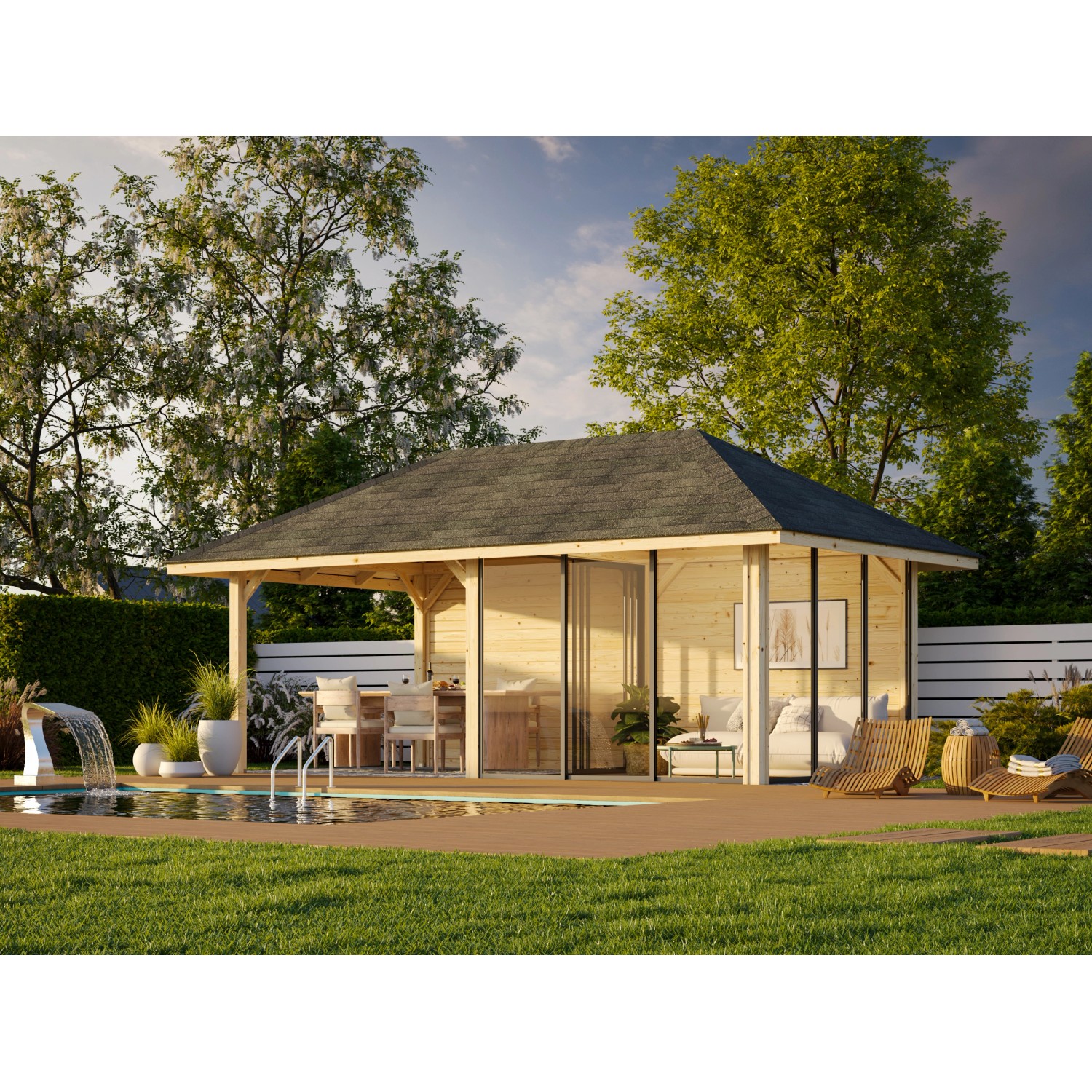 Palmako Pavillon Bianca Set 506 Slide Plus 588 x 300 cm Lackiert Weiß FSC® günstig online kaufen
