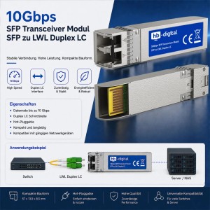 hb-digital 10G SFP+ Transceiver Modul LC Duplex 850nm Multimode DDM