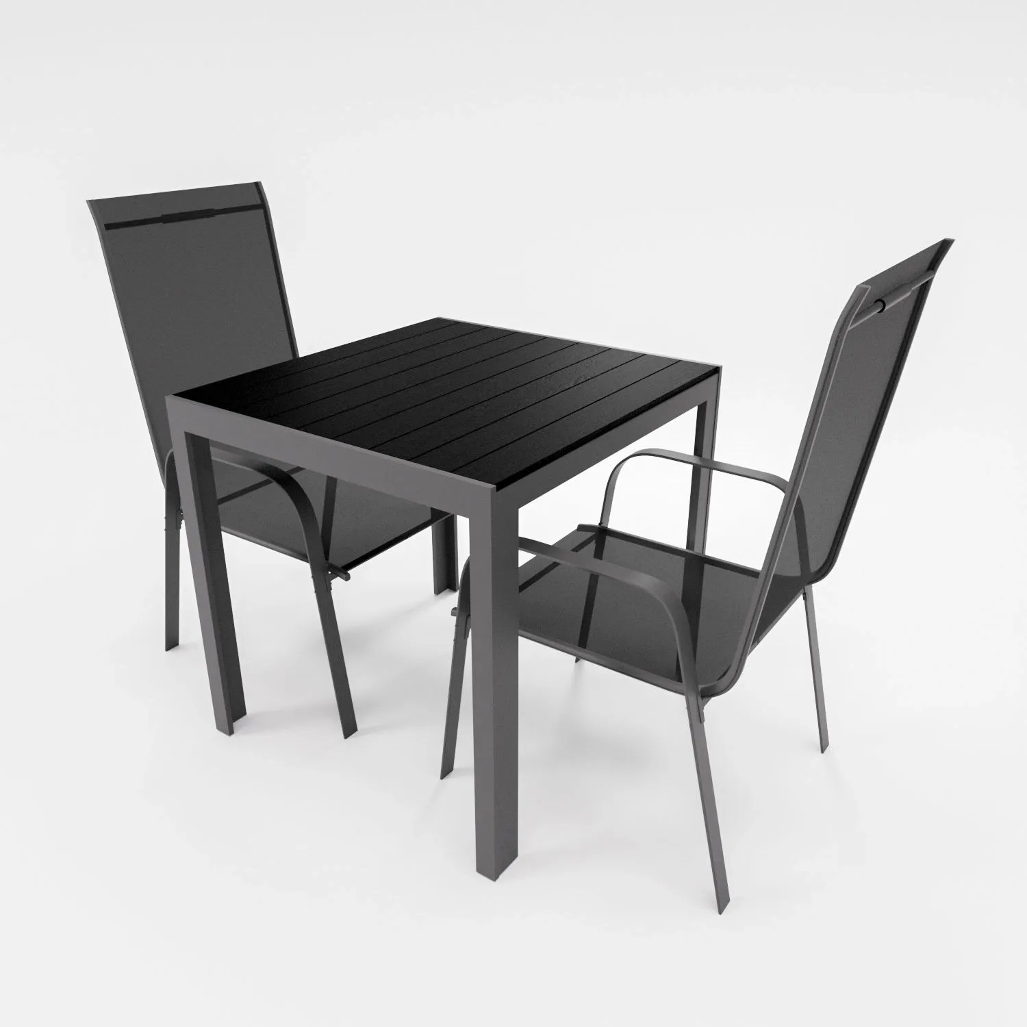 Lex Gartenmöbel Set Alu Tisch 3-tlg. 2x Stapelsessel Essgruppe Gartenset Sitzgruppe Schwarz