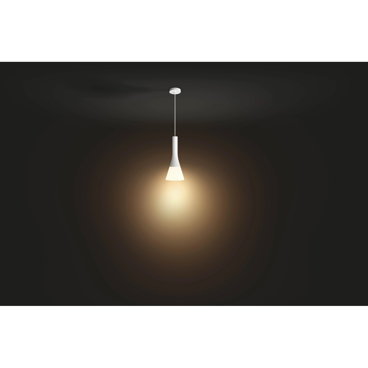 Weiße Philips Hue Pendelleuchte Explore mit Dimmer für warmweißes bis kaltweißes Licht.