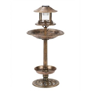 Westfalia Solar Vogelbad 4-in-1 aus Metall in Bronze: Vogeltränke mit Solarbrunnen und Futterstelle.
