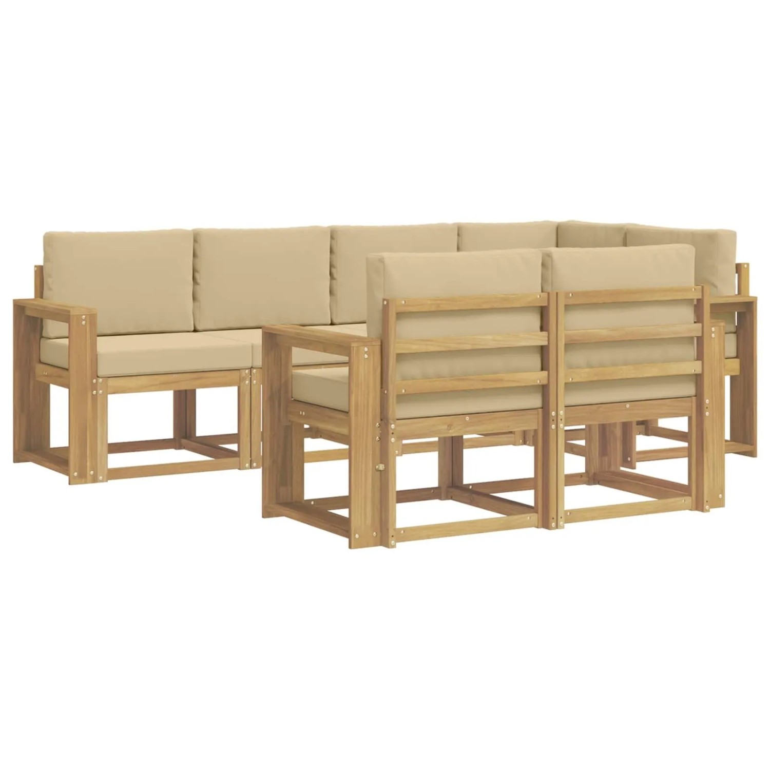 vidaXL Outdoor-Sofagarnitur mit Kissen 7-Tlg Weiß und Beige Polyester 3387777