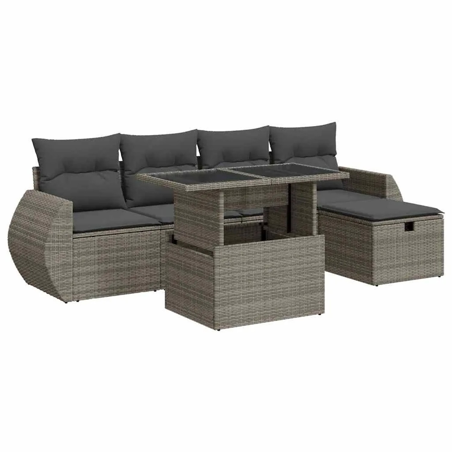 vidaXL 6-Tlg Garten-Sofagarnitur mit Kissen Grau Poly Rattan 3327890