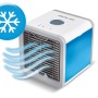 Livington ArcticAir Klimagerät, weiß-blau, mit Luftstrom und Schneeflocken-Symbol.