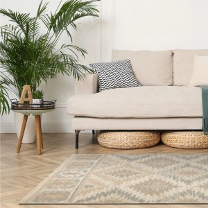 Art Universe Inca Teppich Toffee Cream mit geometrischem Muster. Gemütlicher Kurzflor Teppich im Wohnzimmer.