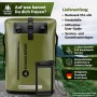 Olivgrüner SCANDIC NATURE 55L Roll Top Rucksack mit Handyhülle im Outdoor-Einsatz. Wasserdichter Wanderrucksack für Trekking & Reisen.