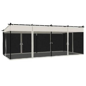 Cremefarbener vidaXL Pavillon 6x3 m mit Stahlrahmen und Netzwänden für den Garten.
