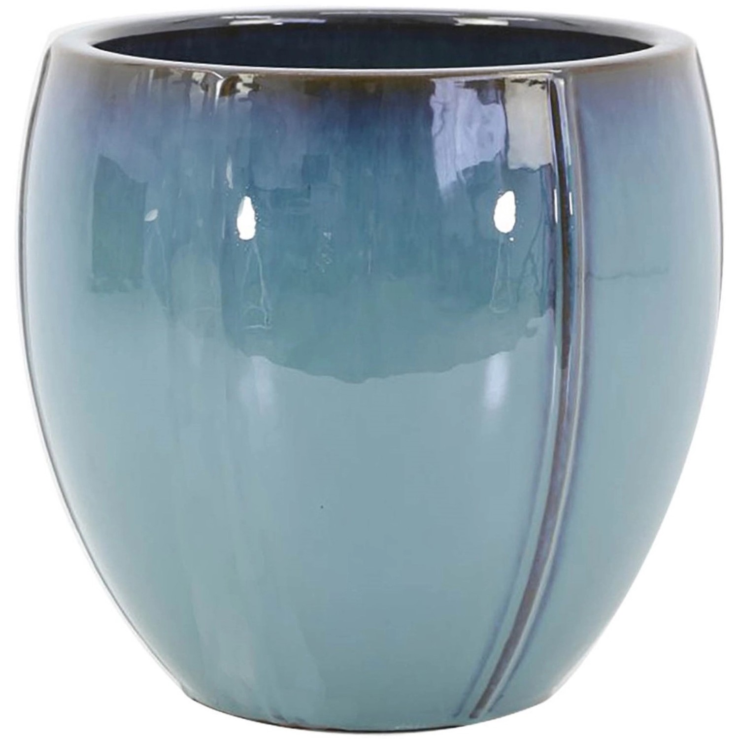Keramik-Übertopf Blau glasiert Tulpendesign handbemalt (H x Ø) 31,5 x 33,5 cm