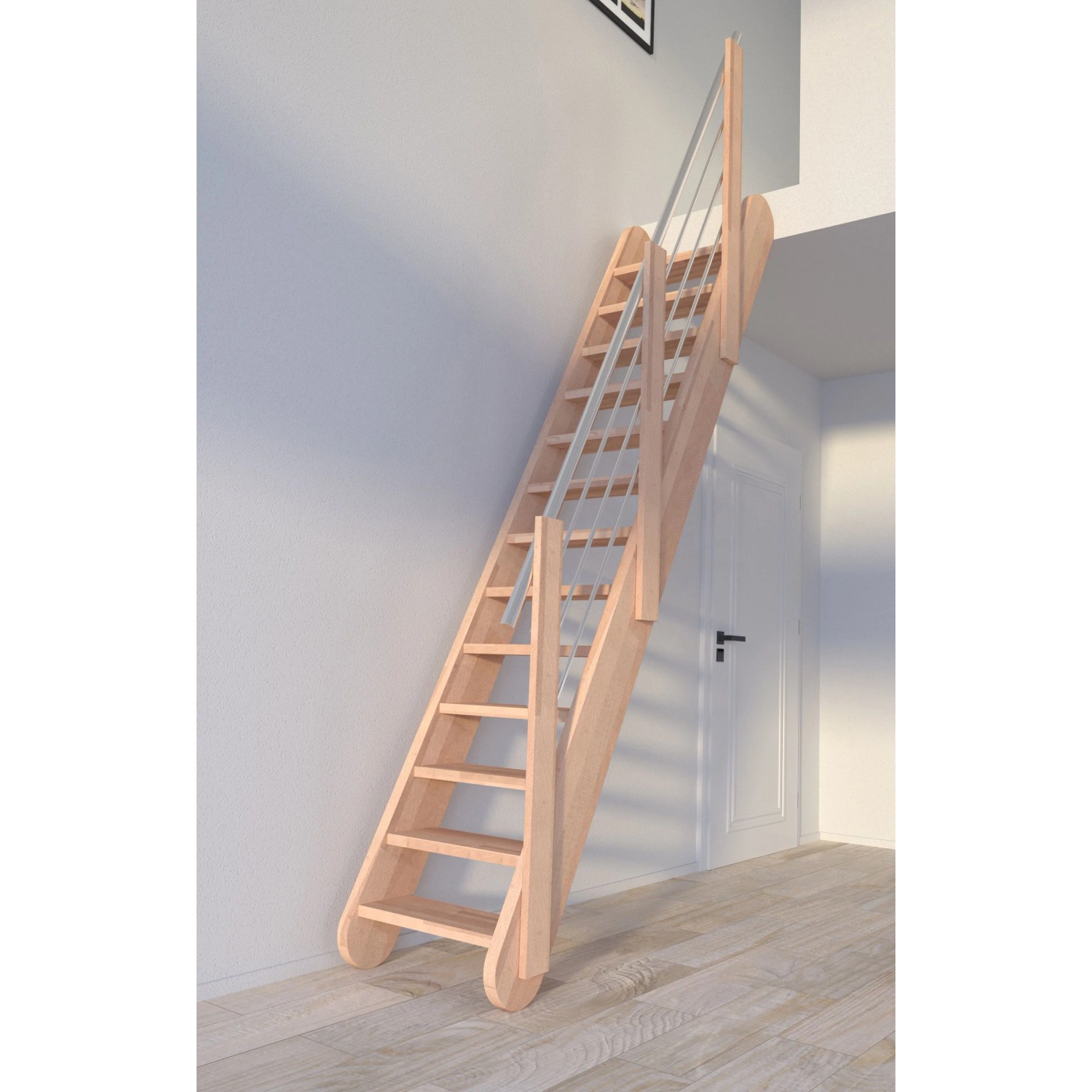 StarWood Treppe Samos Buche mit Edelstahlgeländer, ganze Stufen, für den Innenbereich.