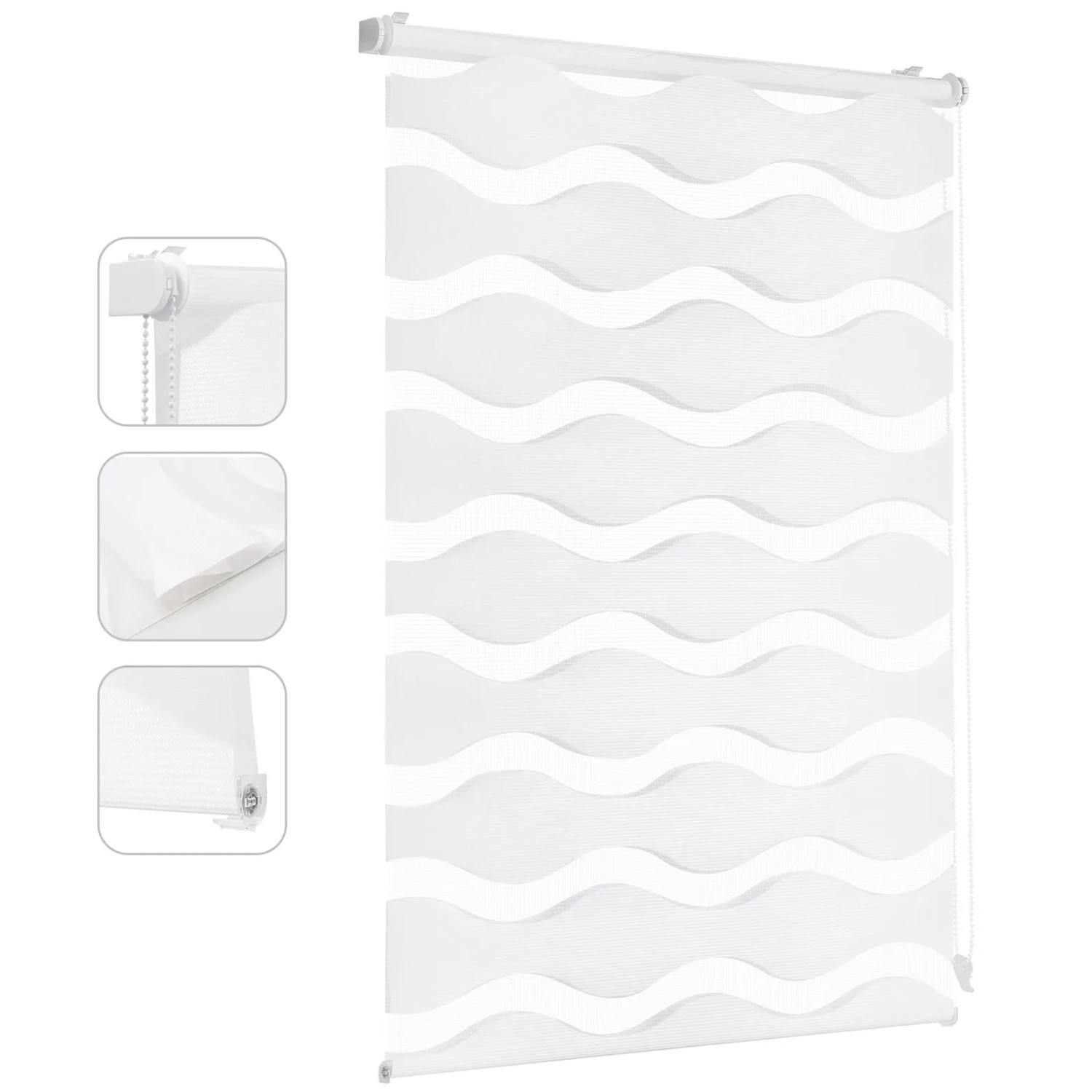Sekey Doppelrollo Welle Klemmfix ohne Bohren Polyester Weiß 70x150cm