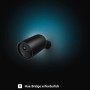 Schwarze, kabellose Philips Hue Secure Kamera zur Videoüberwachung für Innen und Außen.