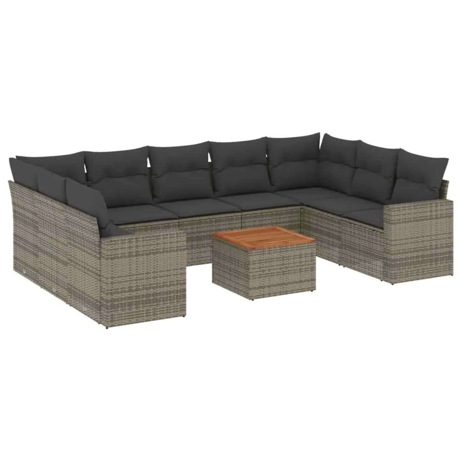 vidaXL 10-Tlg Garten-Sofagarnitur mit Kissen Grau Poly Rattan 3224268