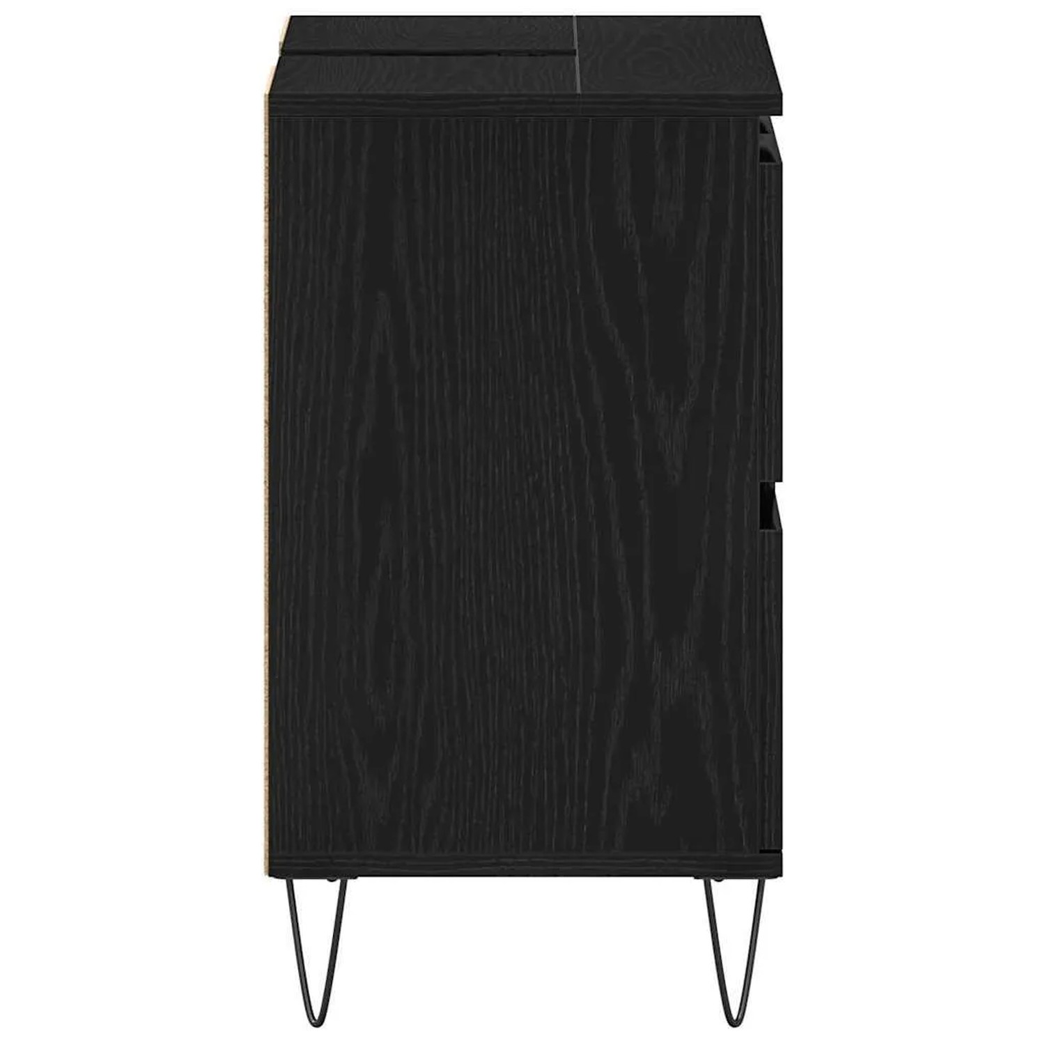 vidaXL Waschbeckenschrank in Schwarz Eichen-Optik mit Tür und Haarnadelbeinen.