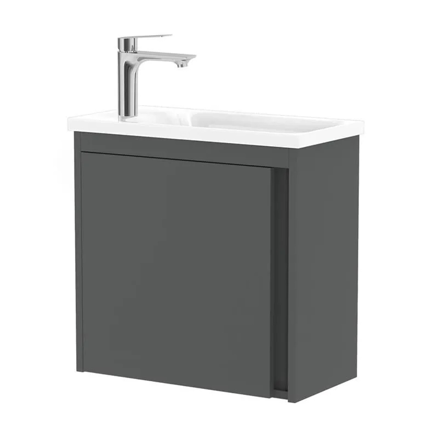 Planetmöbel Waschbeckenunterschrank 50 cm Grau Matt mit Waschbecken Armatur Chrom Soft Close