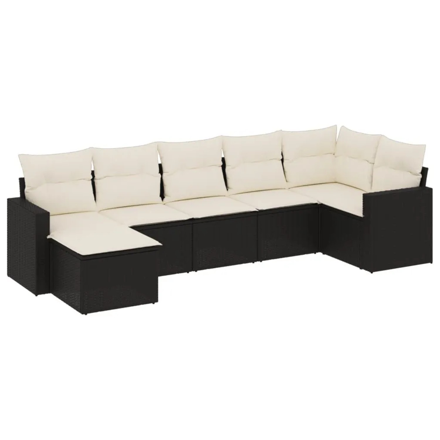 vidaXL 7-Tlg Garten-Sofagarnitur mit Kissen Schwarz Poly Rattan 3251613