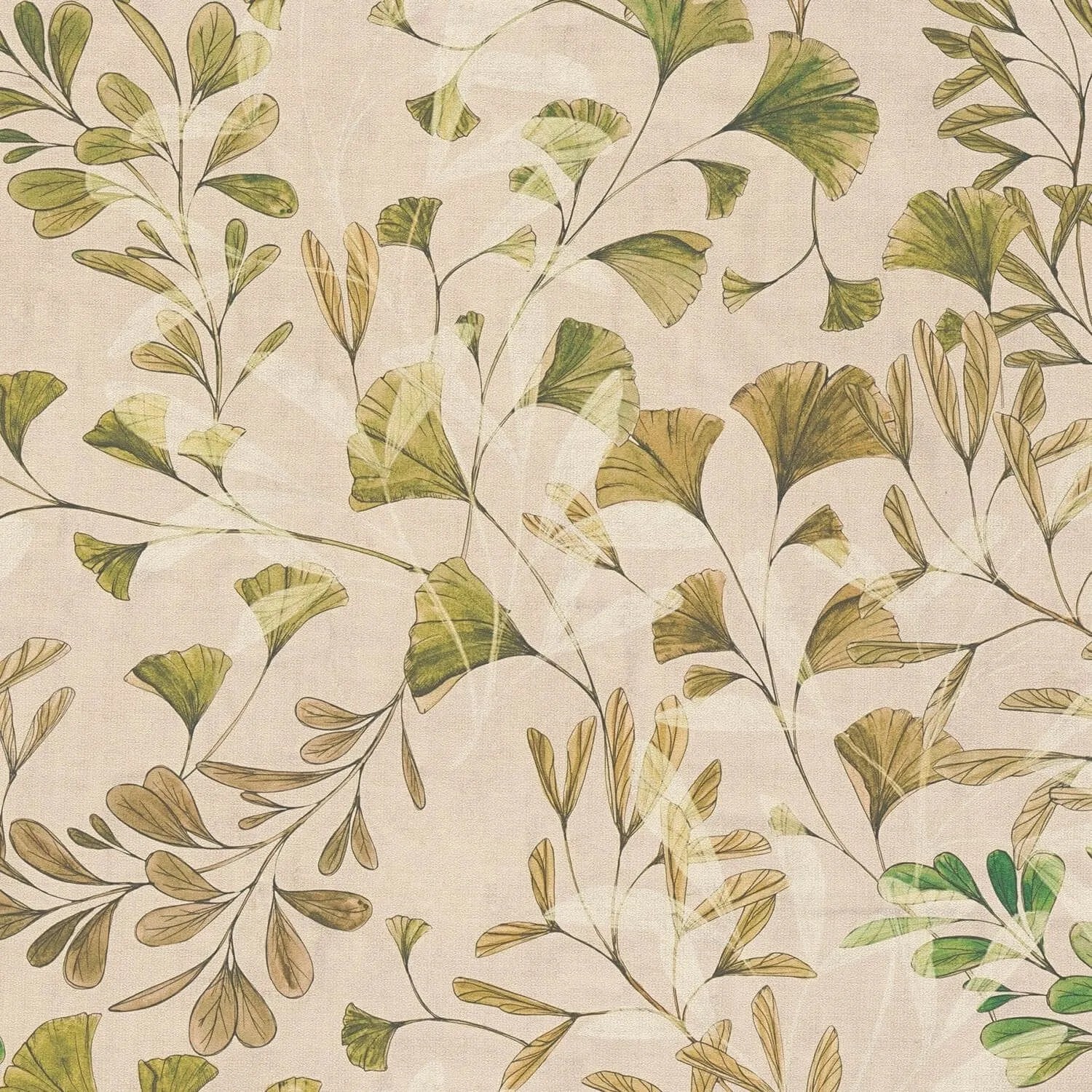 PROFHOME 782233-GU Natur Tapete Floral Matt Creme Grün-Beige Weiß Braun 0,53 m x 10,05 m 5,33 m2