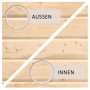 Detailaufnahme: Innen- und Außenansicht der unbehandelten Holz-Wand des Karibu Gartenhauses Timsund.