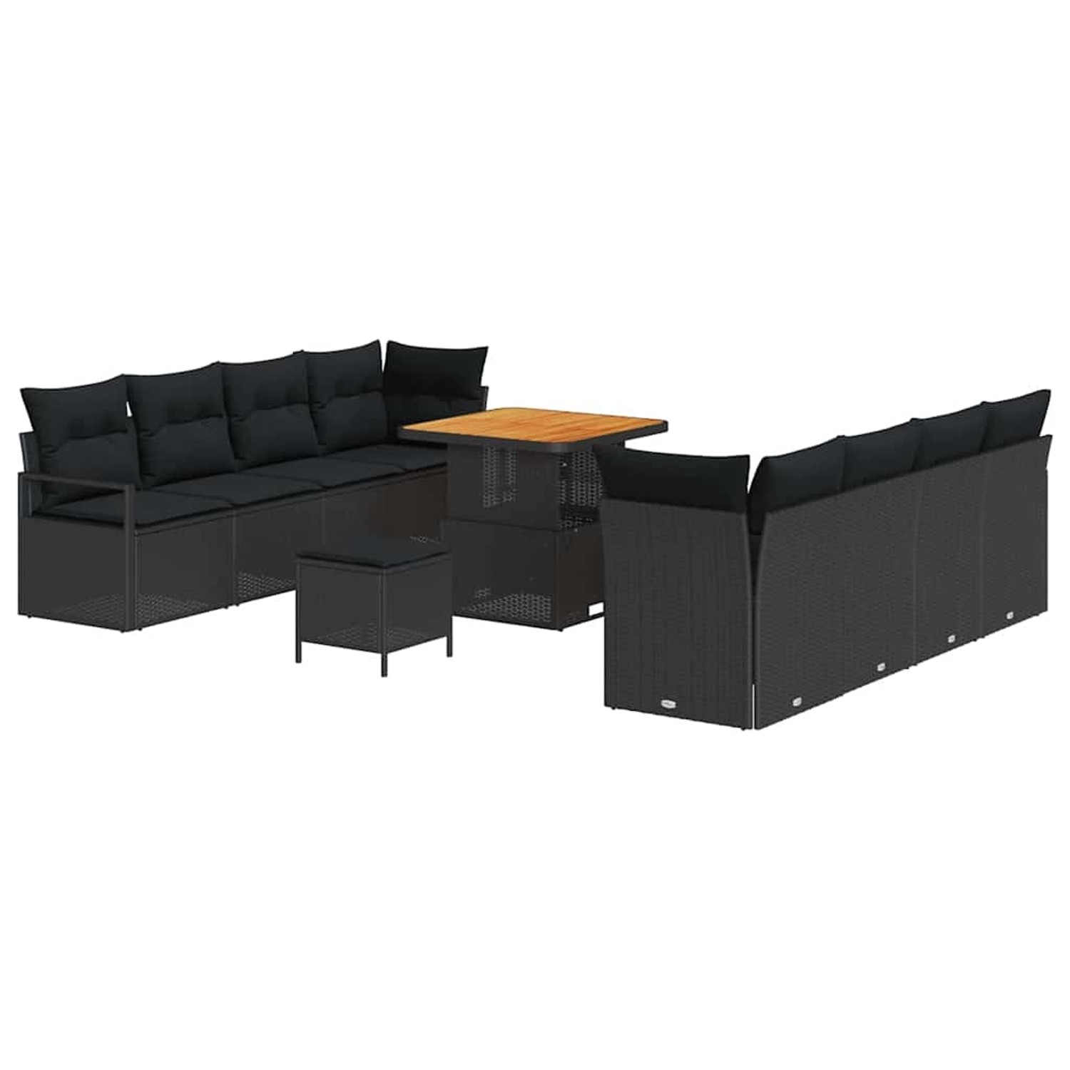 vidaXL 11-Teiliges Garten-Sofa-Set mit Kissen Schwarzes Poly Rattan und Aka günstig online kaufen