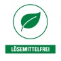 Symbol für lösemittelfreien Buntlack: Grünes Blatt im Kreis, darunter Schriftzug "LÖSEMITTELFREI".
