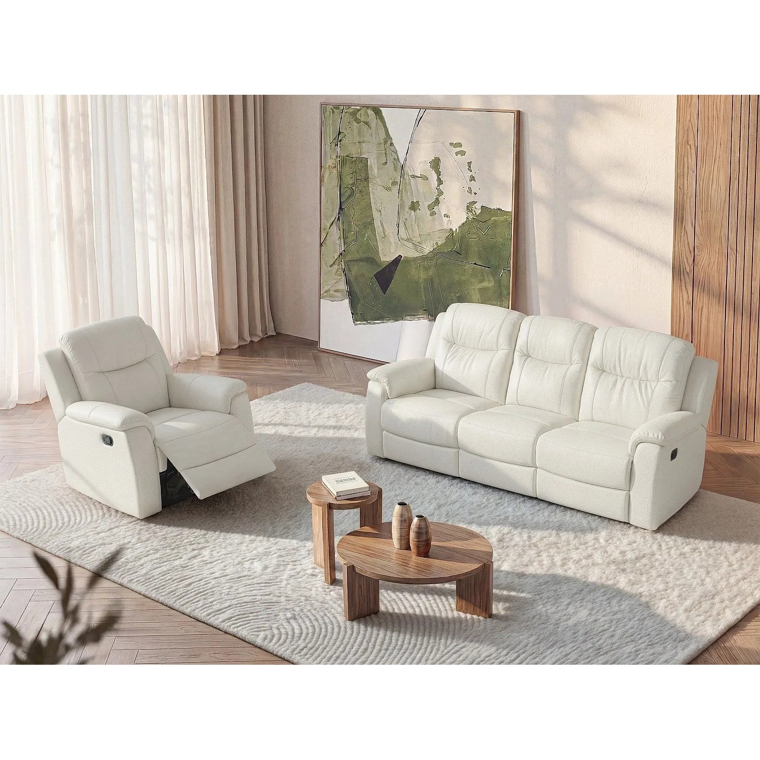 Vente-unique Couchgarnitur Mit Sessel Evasion Elfenbeinfarben 205 cm  95 cm
