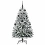 Künstlicher, grün-weißer Weihnachtsbaum (150 cm) mit schwarzen Kugeln und LED-Lichtern.