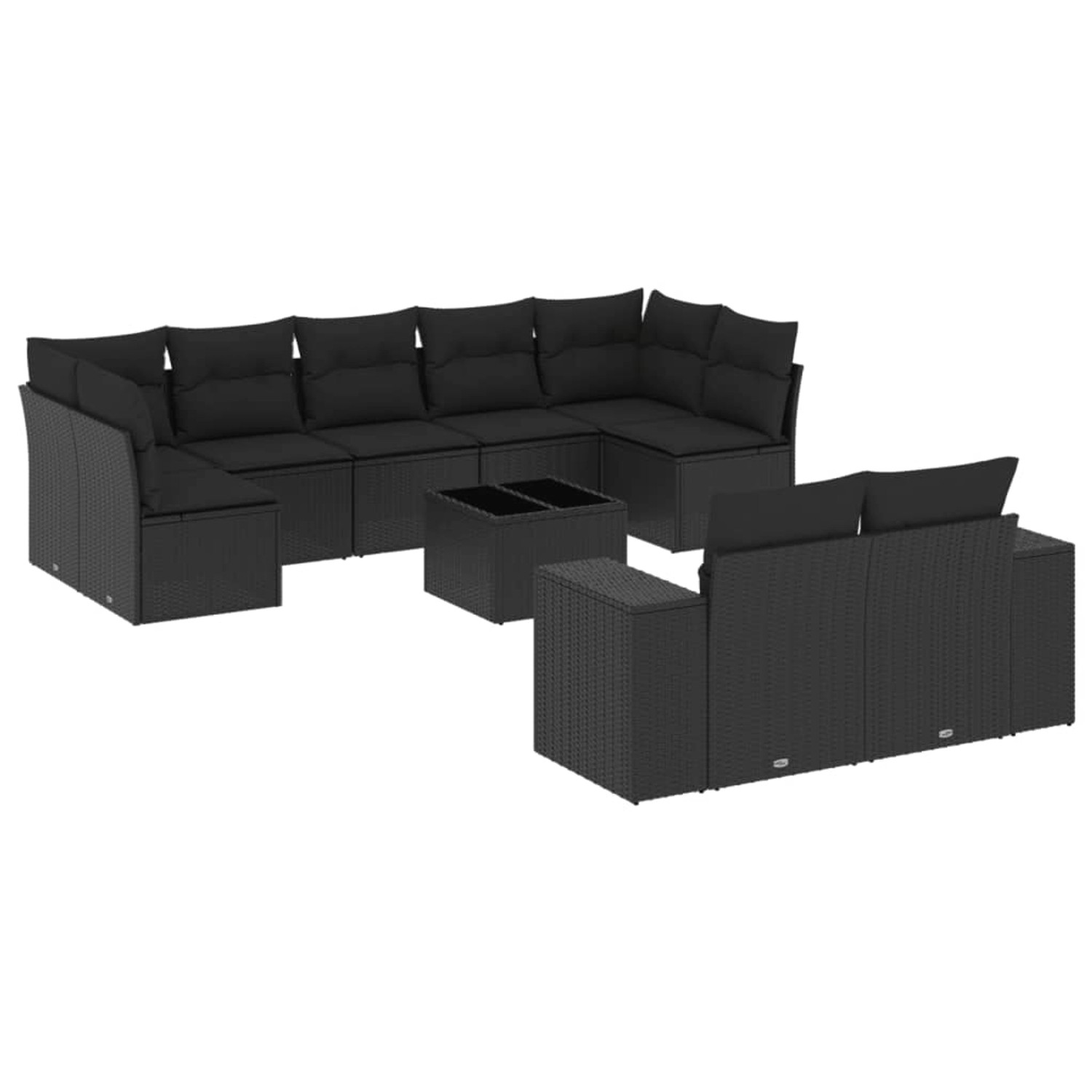 vidaXL 10-Tlg Garten-Sofagarnitur mit Kissen Schwarz Poly Rattan 3255362 günstig online kaufen