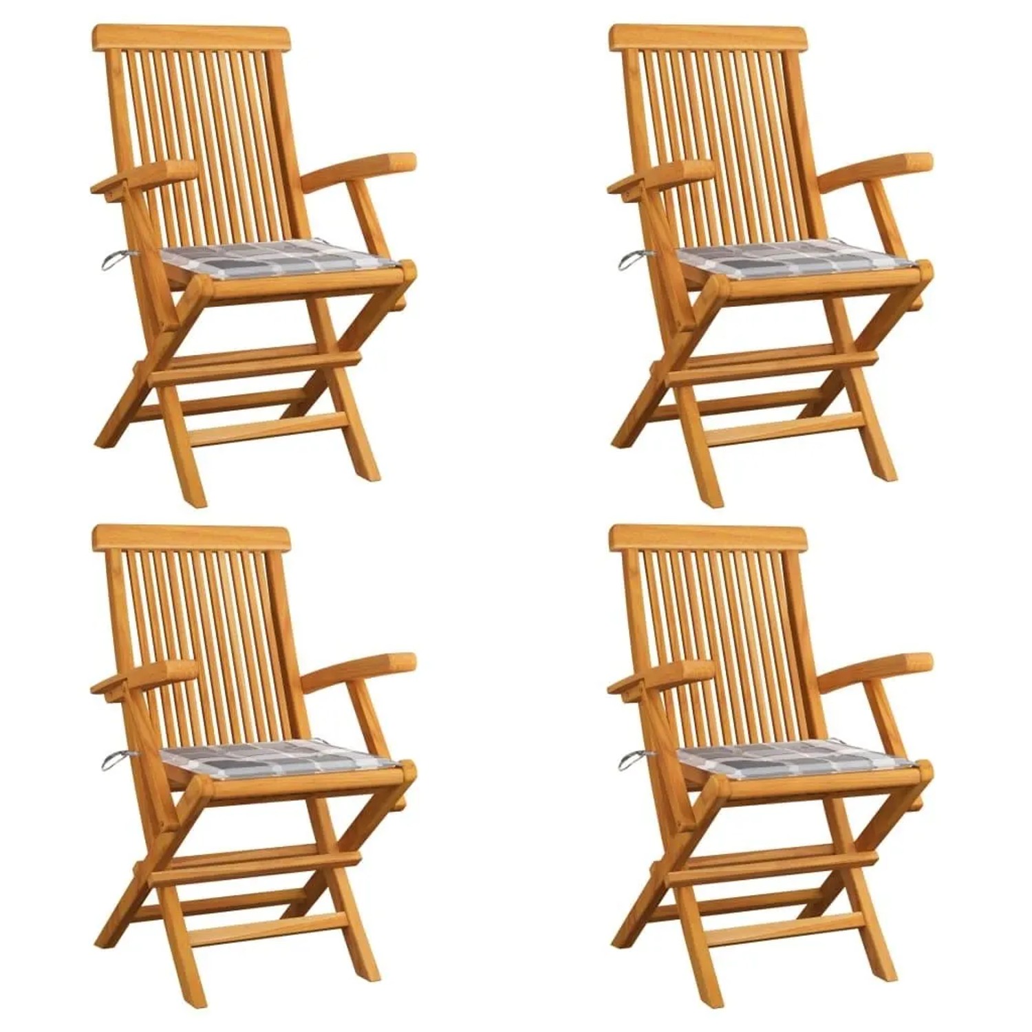vidaXL Gartenstühle Graue Karomuster-Kissen 4 Stk Massivholz Teak 3065631 günstig online kaufen