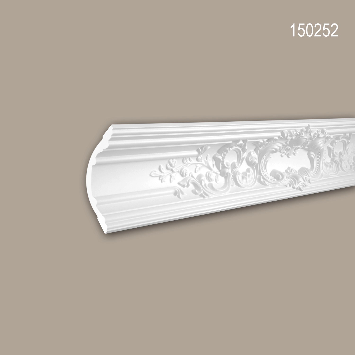 Weiße PROFHOME Eckleiste 150252 aus Polyurethan, 200 cm, mit Rokoko/Barock Stil für Decke.