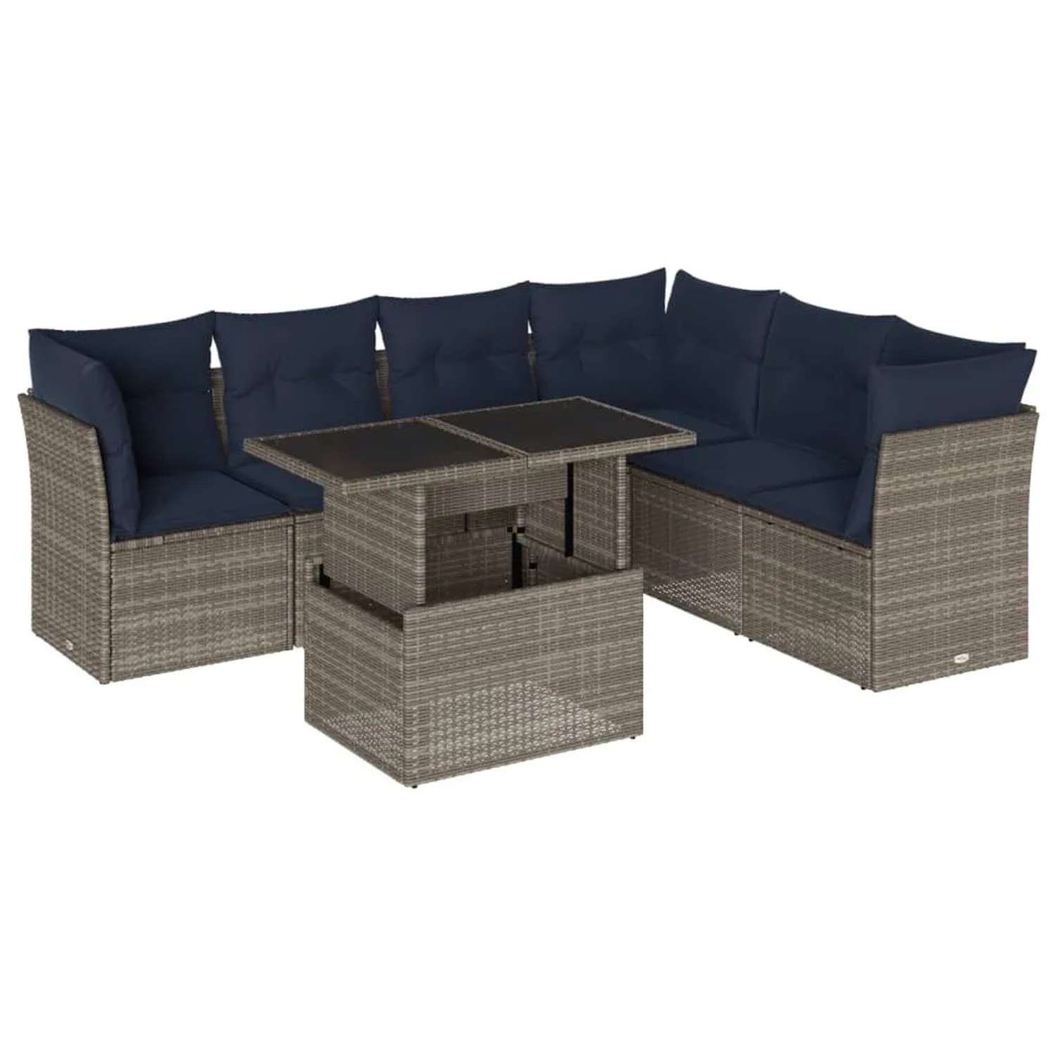vidaXL 7-Tlg Gartensofa-Set mit Kissen Grau Polyrattan 3266611 günstig online kaufen