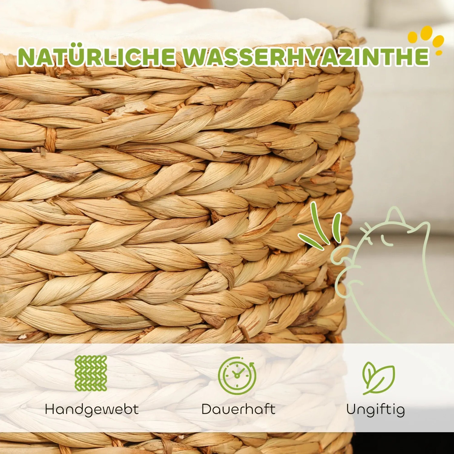 Detailansicht: Braune PawHut Kratztonne aus Wasserhyazinthe, handgewebt.