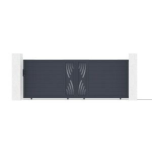 Graues Casanoov Aluminium Schiebetor Veleta 4M mit Natur-Motiv für moderne Hauseingänge.