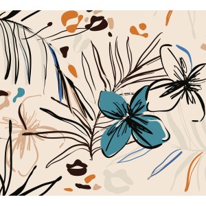 Sanders & Sanders Fototapete mit Blumenmuster in Beige, Blau und Orange (3x2,7m).