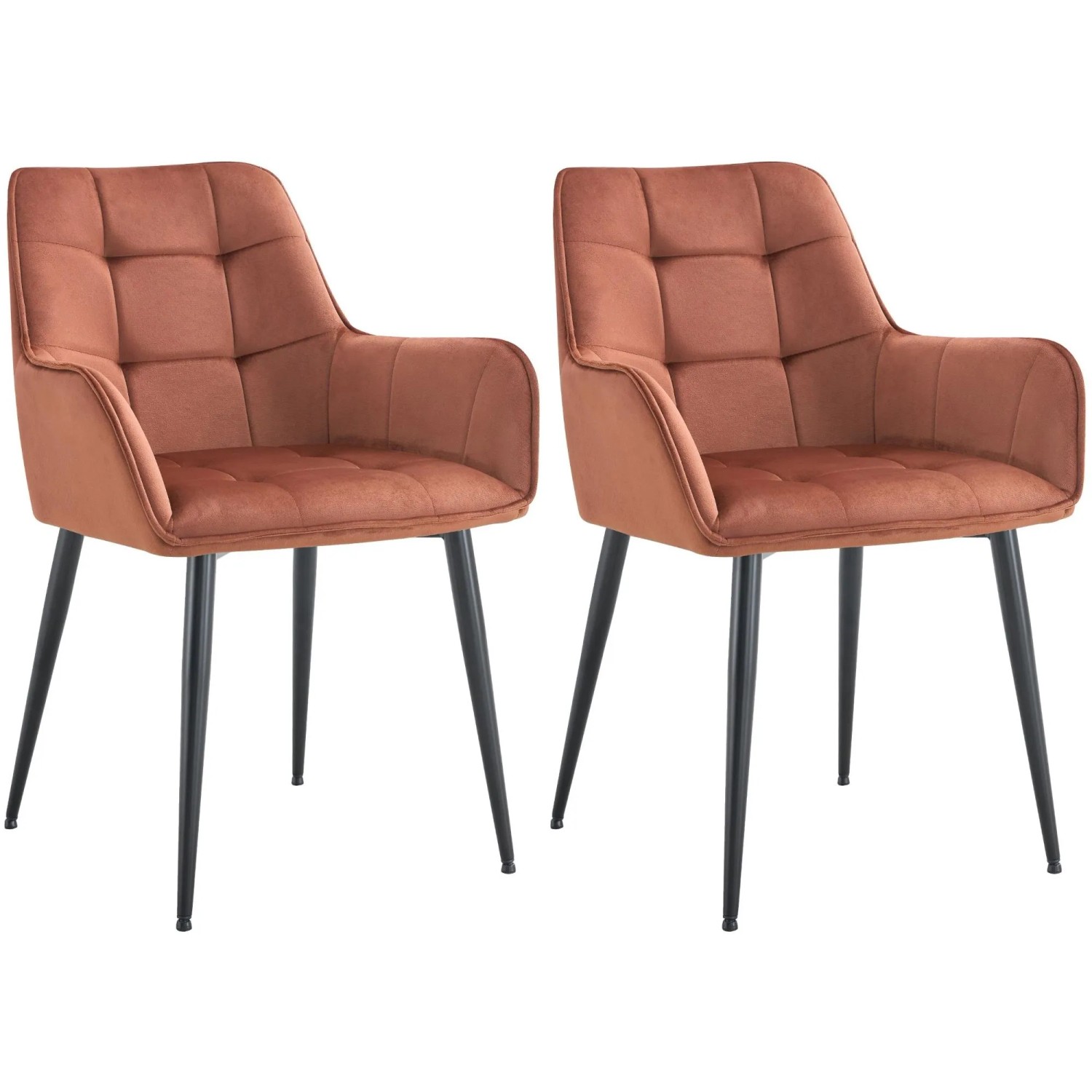 DELUKE 2er Set Esszimmerstuhl BOKEL Samt Braun 58x62x86cm Essstühle Esszimmerstühle Küchenstühle Wohnzimmerstühle