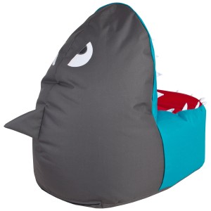Bunter Sitzsack Shark Brava in Form eines Haifischs, 260 l Füllvolumen.
