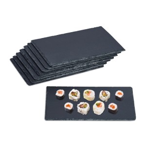Relaxdays Schieferplatten 8er Set, anthrazit, rechteckig. Servierplatten für Sushi, Käse und Snacks.