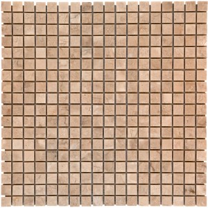 Mosaikmatte aus Naturstein, Tarsus Beige, poliert, 30x30 cm. Quadratische Fliesen auf Netz.