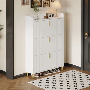 Merax Schuhschrank mit 3 Klappen 6 Fächer Schuhkipper Weiß 80x24x124 cm