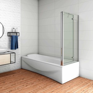 AICA Badewannenaufsatz Faltwand 120x140 mit 70cm Seitenwand, chromglänzend, Glas