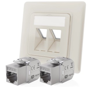 hb-digital Netzwerkdose mit 2x CAT 8 Keystone Modulen, Unterputz in RAL9010.