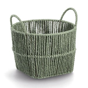 Zeller Aufbewahrungskorb aus Papiergeflecht in Salbei, Ø 26 cm, mit Griffen.