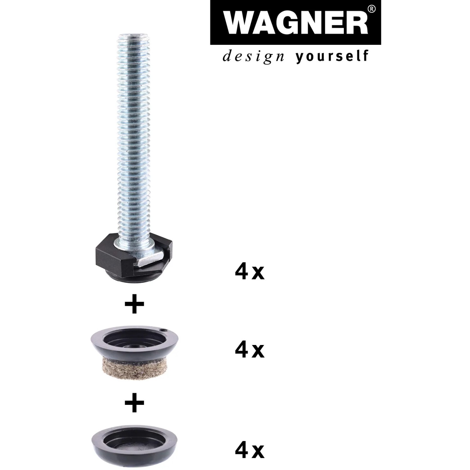 Wagner Verstellfuß Justus Slim QuickClick 4er Set mit Gleiteinsätzen, 5,7 cm.