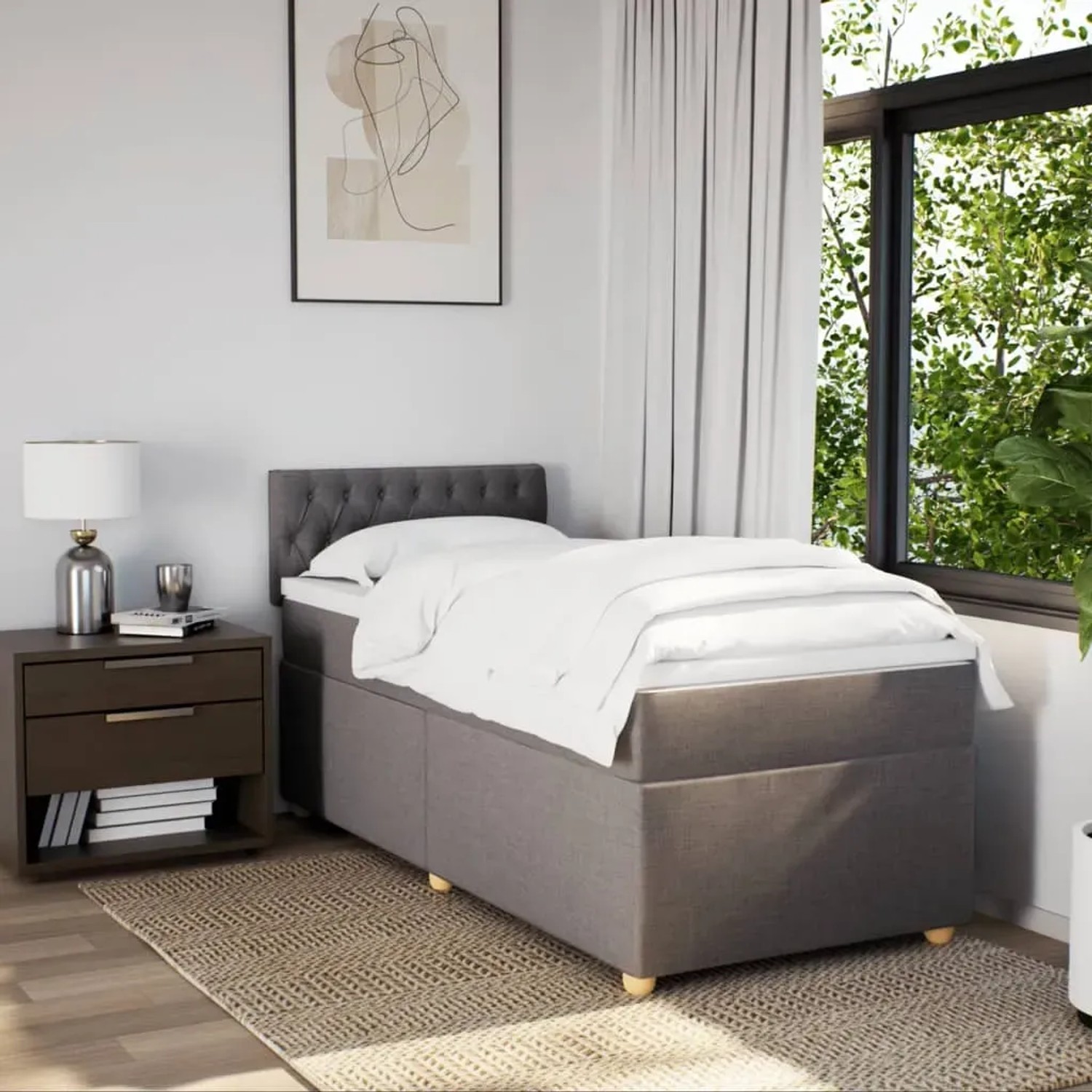 vidaXL Boxspringbett Taupe (90x190 cm) mit Matratze und Auflage im Schlafzimmer.