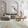 Floornovo Kurzflor Teppich Beige mit Blattmuster, 150x80 cm. Wohnzimmer-Szene.