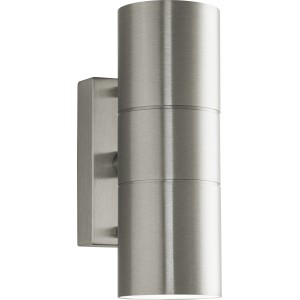 Moderne LED-Außenwandleuchte Sassano, 2-flammig, aus Edelstahl in Silber. Für Garten und Haus.