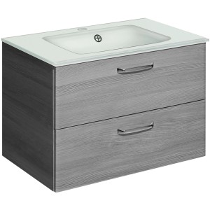 Pelipal Waschbeckenunterschrank Quickset 328, Graphit, 72 cm breit, mit zwei Schubladen und Aufsatzwaschbecken.