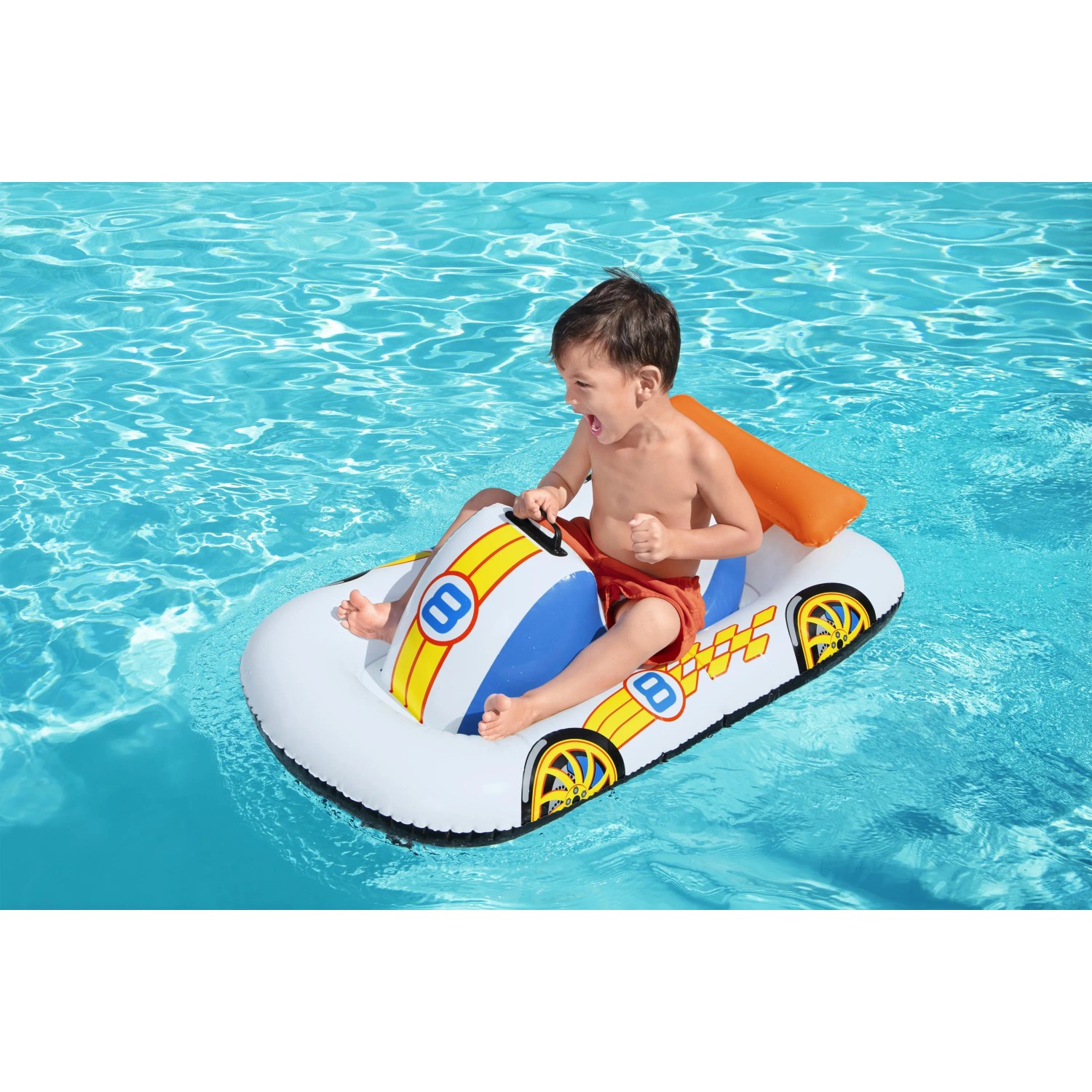 Bestway Poolschwimmer Rennauto: Aufblasbares Schwimmtier im Sportwagen-Design für Kinder im Pool.